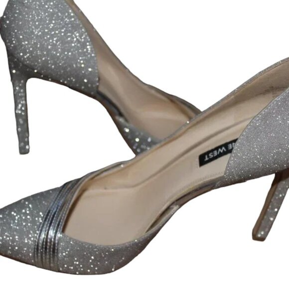 Nine West Shoes - Nine West Tula Pumps Silver GLITTER Size 7M / 4 inch HIGH Heel SeXy!!!